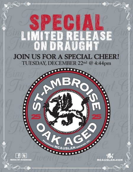 Limited Kegs of St. Ambroise Oak Aged Pale Ale to be Tapped in Ontario Next Tuesday