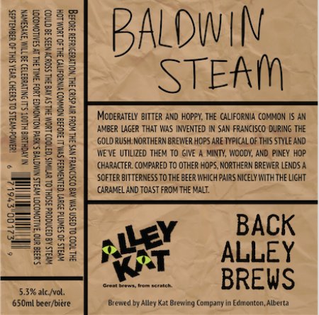 Alley Kat Brewery Back Alley Brews Series Continues with Baldwin Steam California Common